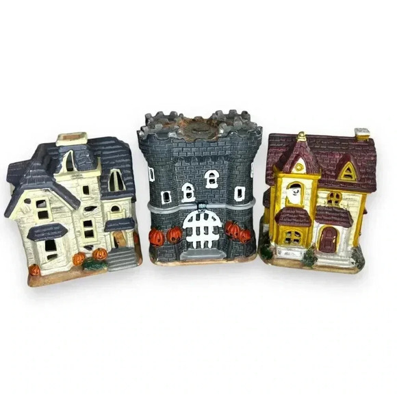 Estates Enchanting Halloween Village Decor Set of 3 Haunted Houses Castle - Picture 1 of 9